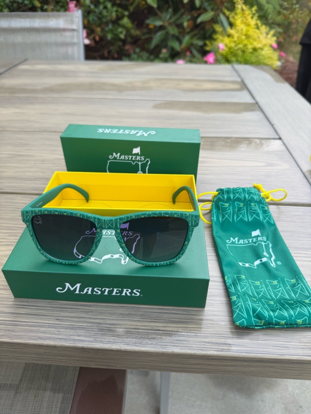 Masters Green Frame Sunglasses with Black Lenses and Matching Green Pouch